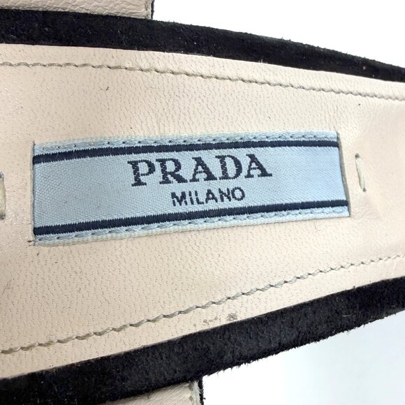 Prada Black Suede Platform Sandals Chunky Heel Size 38.5 Made in Italy - Picture 6 of 9